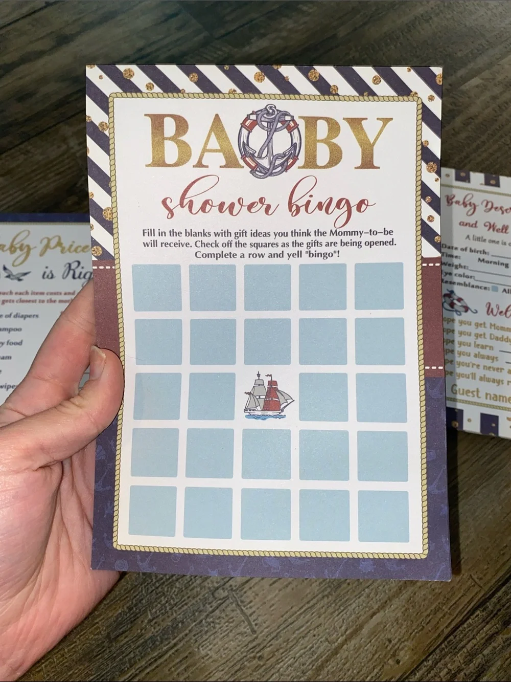 Nautical Baby Shower Game Set - blue and red
